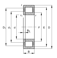 圆柱滚子轴承 NUP2308-E-TVP2, 根据 DIN 5412-1 标准的主要尺寸, 定位轴承, 可分离, 带保持架