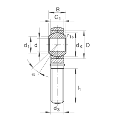 杆端轴承 GAKR20-PB, 根据 DIN ISO 12 240-4 标准，带右旋外螺纹，需维护