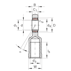 杆端轴承 GIL40-UK-2RS, 根据 DIN ISO 12 240-4 标准，带左旋内螺纹，免维护，两侧唇密封
