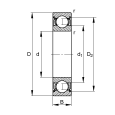 深沟球轴承 6001-2Z, 根据 DIN 625-1 标准的主要尺寸, 两侧间隙密封