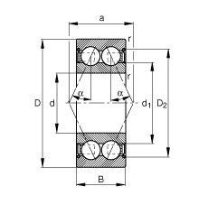 角接触球轴承 3812-B-2Z-TVH, 双列，双侧间隙密封，接触角 α = 25°