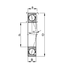 主轴轴承 B7001-C-T-P4S, 调节，成对安装，接触角 α = 15°，限制公差