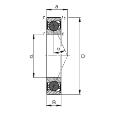 主轴轴承 HCB7000-E-2RSD-T-P4S, 调节，成对或单元安装，接触角 α = 25°，陶瓷球，两侧唇密封，非接触，限制公差