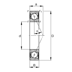 主轴轴承 B7207-E-2RSD-T-P4S, 调节，成对安装，接触角 α = 25°，两侧唇密封，非接触，限制公差
